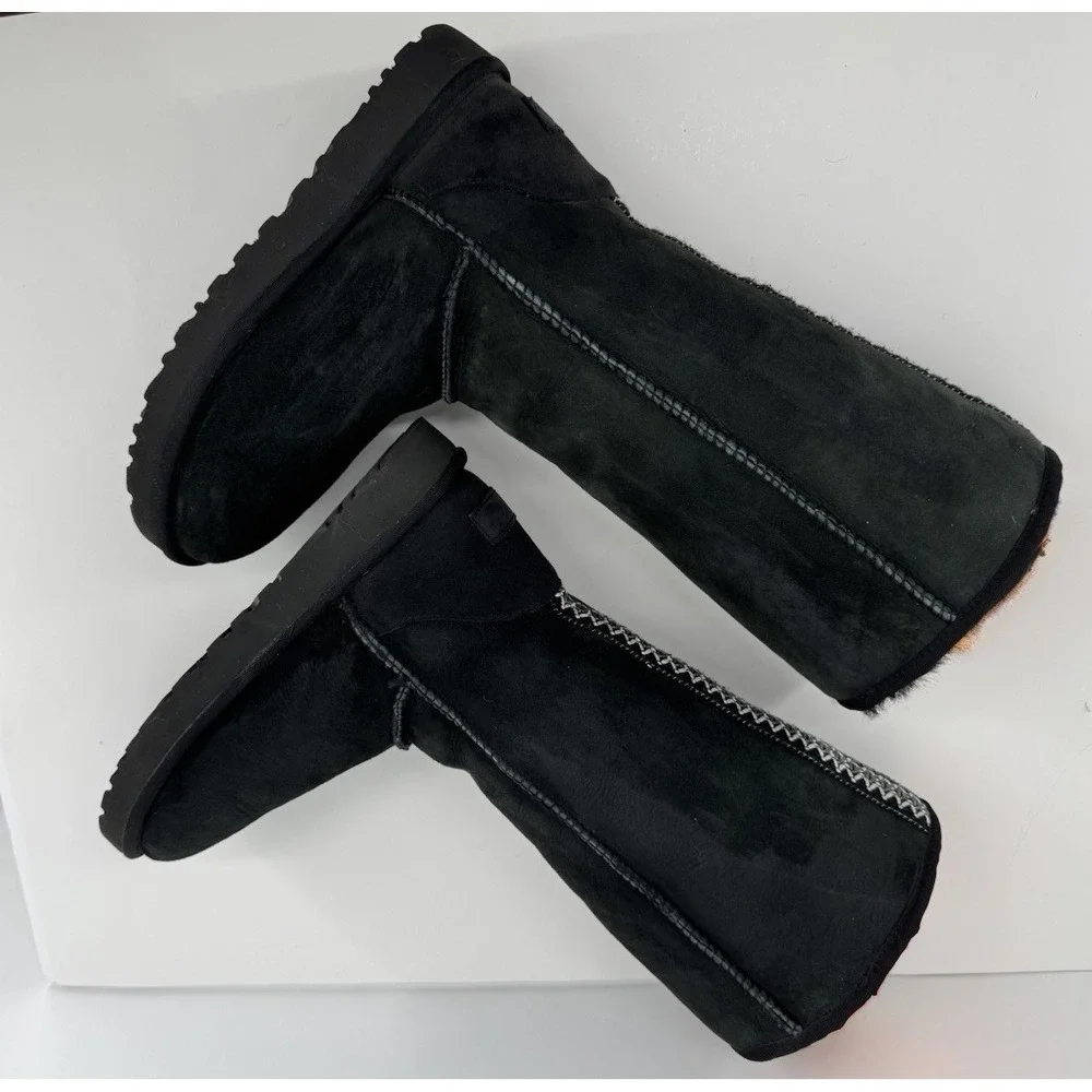 UGG Classic Tall Braid Black Sheepskin Boots Cozy Shearling Lined Winter Women 8